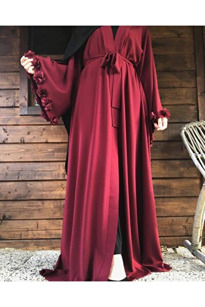 RUHA ŞİFA TESETTUR Hayal Abaya Cicek Kollu Abaya Bordo Abaya Tesettur Abaya K...