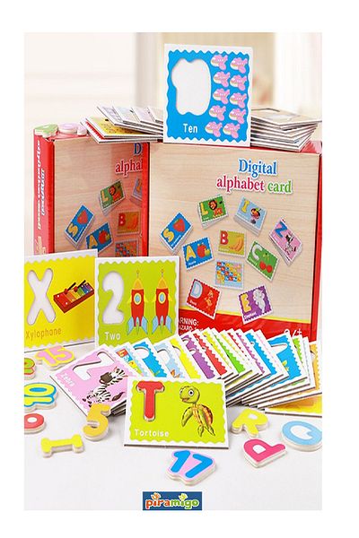 PİRAMİGO Preschool Colorful Wooden Numbers Matching English Cards Game Set