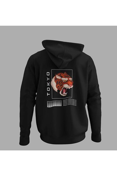 Raf Coll Φούτερ Unisex Μαύρη κουκούλα με ψηφιακή εκτύπωση στην πλάτη