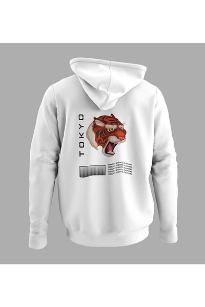 Raf Coll Hanorac alb unisex cu glugă Imprimat digital pe spate