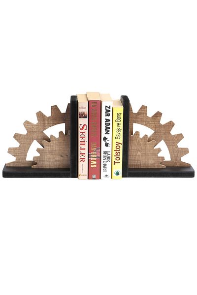 HobiMax Black-Brown Decorative Wooden Book Holder with Wheel Figure