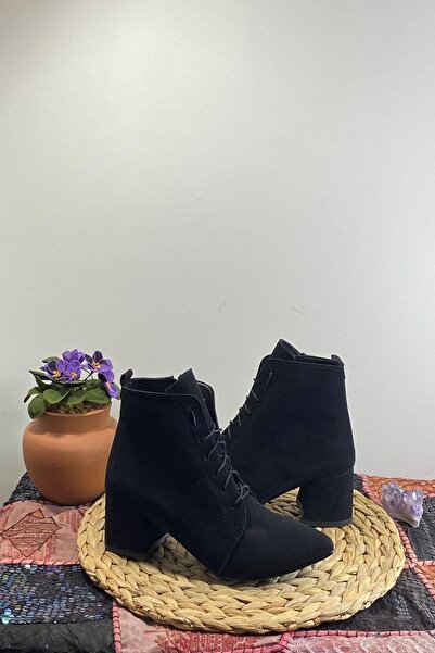 ÇEPİÇ Kadın Siyah Süet Topuklu Bot