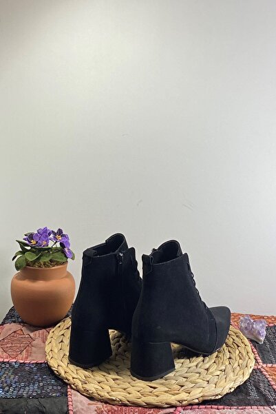 ÇEPİÇ Kadın Siyah Süet Topuklu Bot