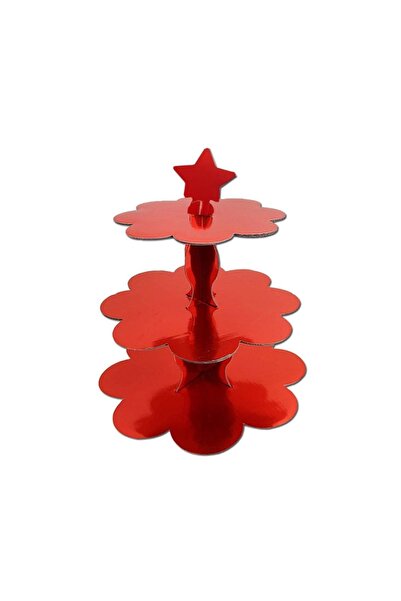 Huzur Party Store Düz Kırmızı Kek Standı Karton Cup Cake Muffin Standı 3 Katl...