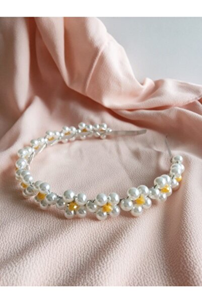 Hediyelikesyaevi Incilerle Yapılmış Papatya Taç