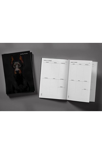 Pelikan Yayınları Black Doberman Dog On A Black Background Weekly Planner & Notebook