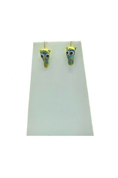 Dünyadan Hediyeler Italy Murano Glass Yellow Owl Earrings