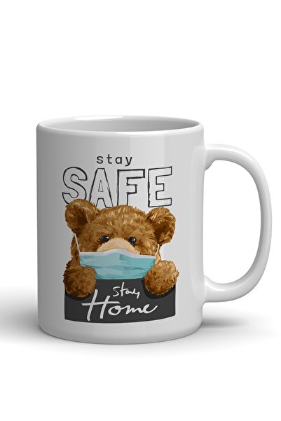 MapavriShop ابق آمنًا، كوب مطبوع عليه دمية دب