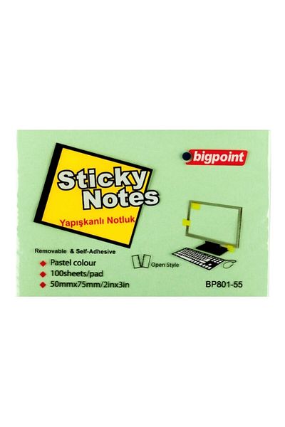 Bigpoint Adhesive Note Paper 75x50mm Green 12 Pack