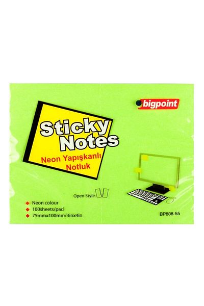 Bigpoint Adhesive Note Paper 75x100mm Neon Green 12 Pack