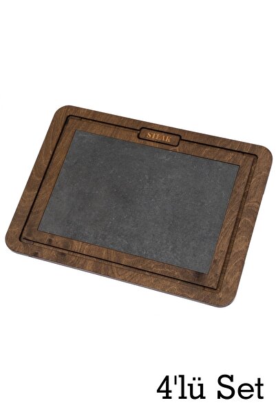 MicroWood Kahverengi Taşlı Ahşap Steak Tahtası 4 Adet Büyük Boy 29x40 cm Huş ...