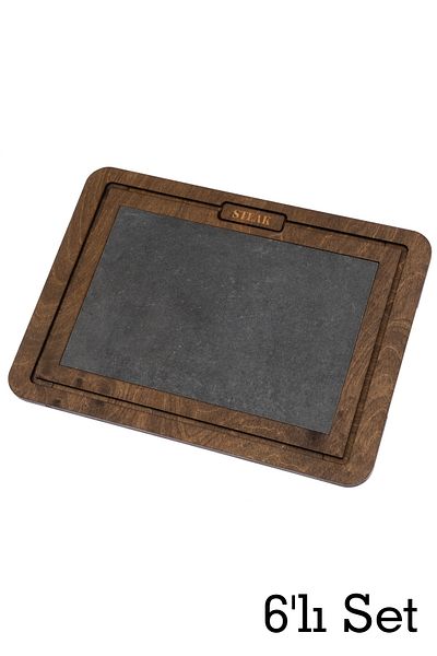 MicroWood Brown Stone Wooden Steak Board 6 Pieces Large Size 29x40cm Birch Steak Serving Board