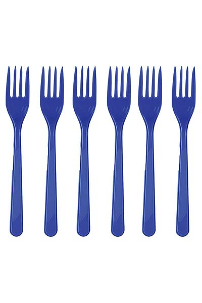 Roll-Up Blue Plastic Fork 25 Pieces
