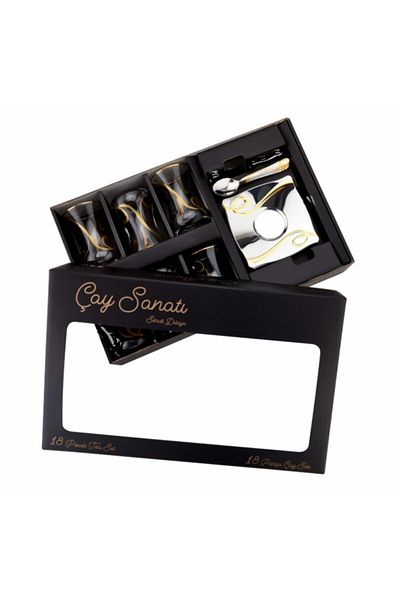 ÖzSa Home Inna Gold 18 Piece Stainless Steel Stylish Tea Set - with Cup