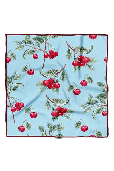 Modabutik Women's Cherry Patterned Bandana 50X50 Red Green Dg0350-22 Snz