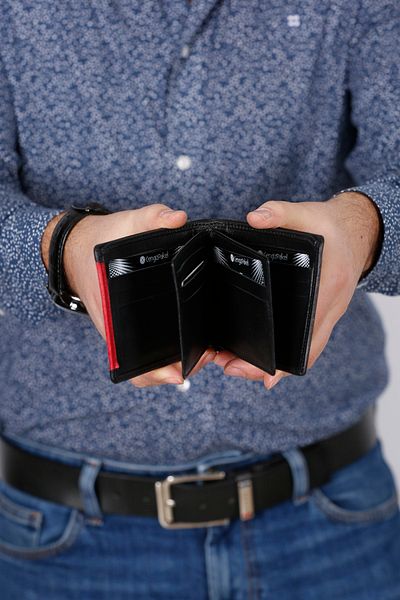 CENGİZ PAKEL Genuine Leather Men's Wallet Black-red