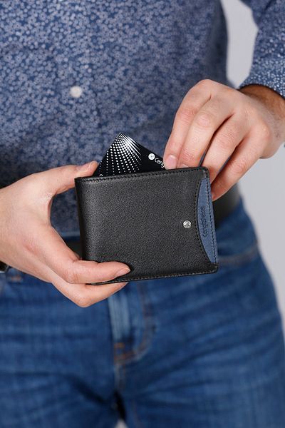 CENGİZ PAKEL Genuine Leather Men's Wallet Black-blue