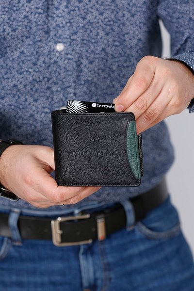 CENGİZ PAKEL Genuine Leather Men's Wallet Black-green