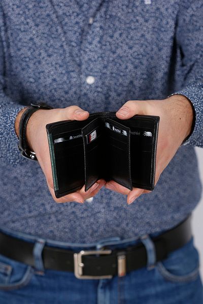 CENGİZ PAKEL Genuine Leather Men's Wallet Black-green