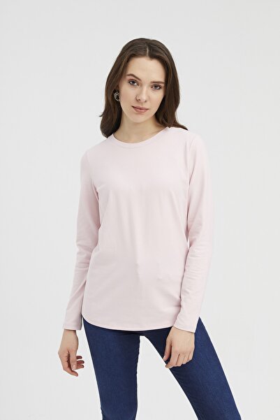 Hanna's by Hanna Darsa Kadın Pudra Uzun Kollu Bisiklet Yakalı T-shirt