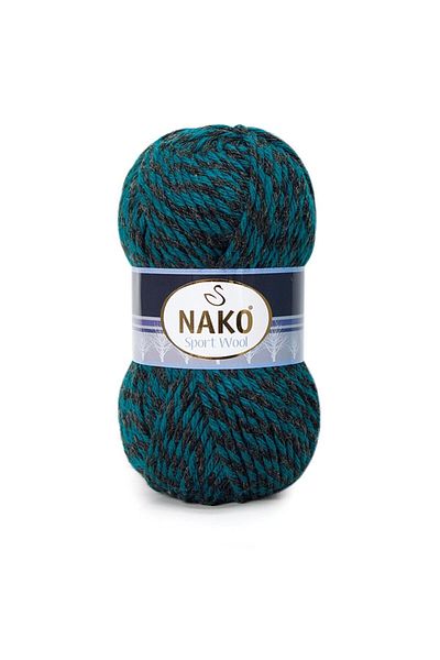 NAKO Sport Wool 21341 5 Pieces Scarf Beanie Poncho Cardigan Threads Petrol Black Mulinesi