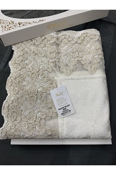 safir home collection Τραπεζομάντιλο Caalve Ara Δαντελένιο Βελούδινο 160x220 Κρεμ