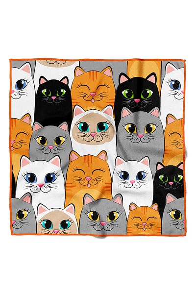 Modabutik B88 Women's Cat Patterned Bandana 50X50 Gray Yellow Dg0397-22