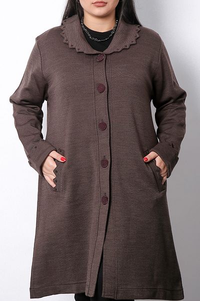 Laden Plus Size Brown Knitwear Cardigan - Steel Knit, Long Thick, Winter