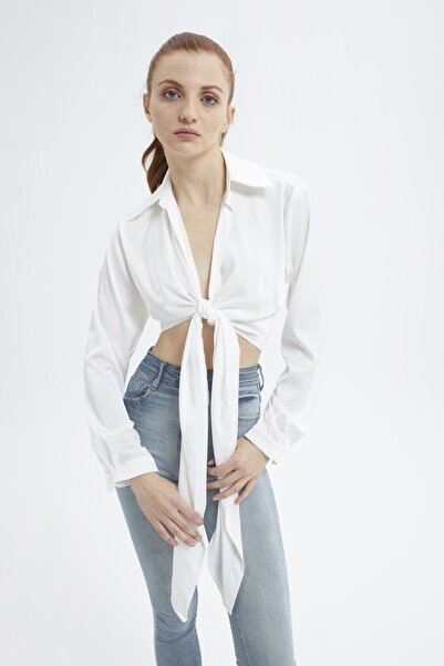 Snake Squad Beyaz Saten Bağlamalı Gömlek