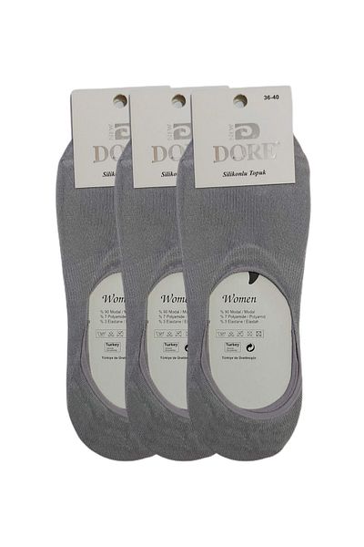 Dore 3-Piece Women's Gray Seamless Non-Slip Silicone Modal Ballerina Socks