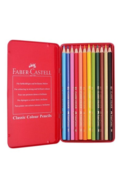 Faber Castell Metal Kutu Uzun Kuru Boya Kalemi 12'li