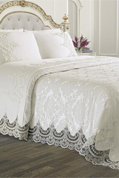 hanımeli Etz Home Double French Laced Dowry Pique Set Arus Cream