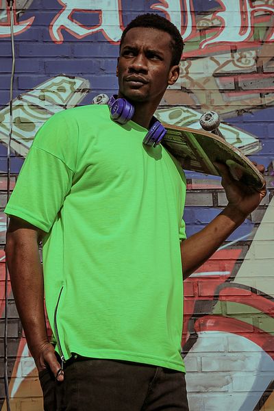 XHAN Green Side Zippered Oversize T-shirt 1kxe1-44586-08