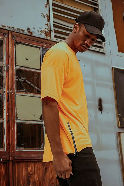 XHAN Orange Side Zipper Oversize T-shirt 1kxe1-44586-11
