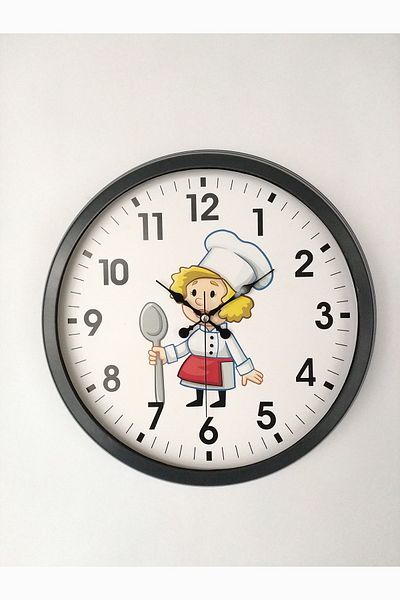 Platin Saat Cadou Cadou 40 Cm Metal Black Cook Ceas de Perete Bucătărie