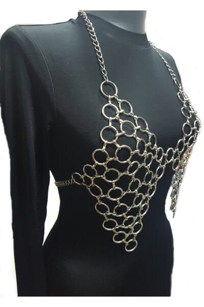 Nishstyle Gümüş Renk Metal Halka Geçme Bra Model Vücut Büst Kolyesi