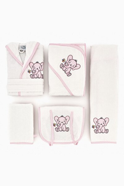 Arliva Home Arliva Kadife Bebek Bornoz Takımı - Beyaz - Pembe