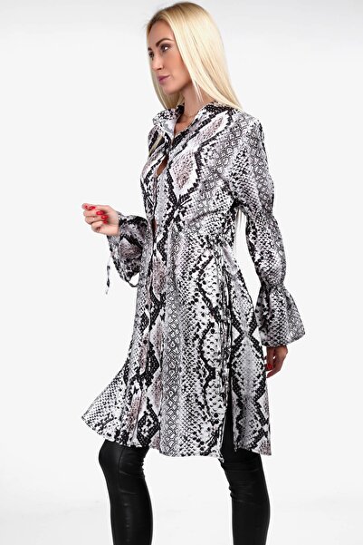 fasardi Kadın Gri  Yanları Yırtmaçlı Gömlek Elbise 1989