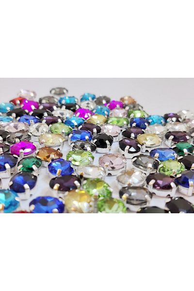 yiğit aksesuar 8x10 Cased Sewing Oval Glass Stone Mixed Colors 50 Pieces