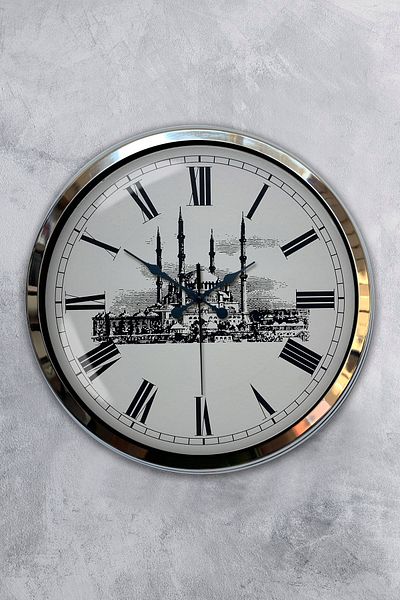 Kasva Concept Gift 40 cm Chrome Metal Mosque Wall Clock