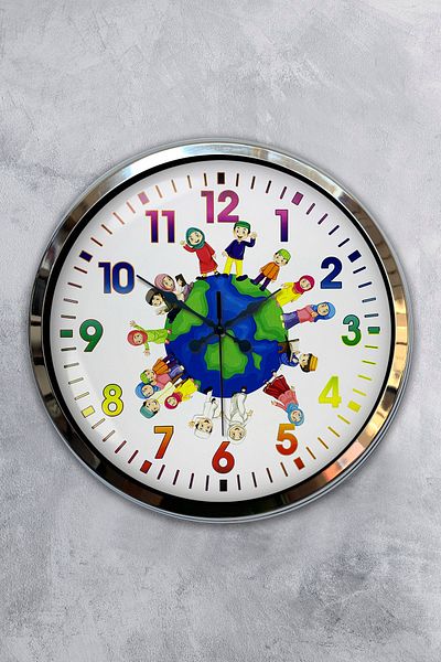 Kasva Concept 40 cm Chrome Metal Children's Room Wall Clock