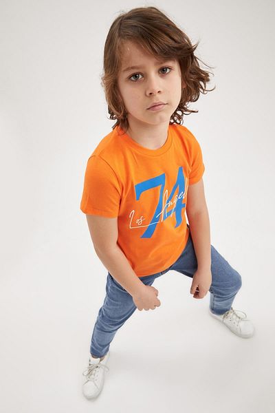 DeFacto Boy - Orange Text Printed Short Sleeve T-Shirt