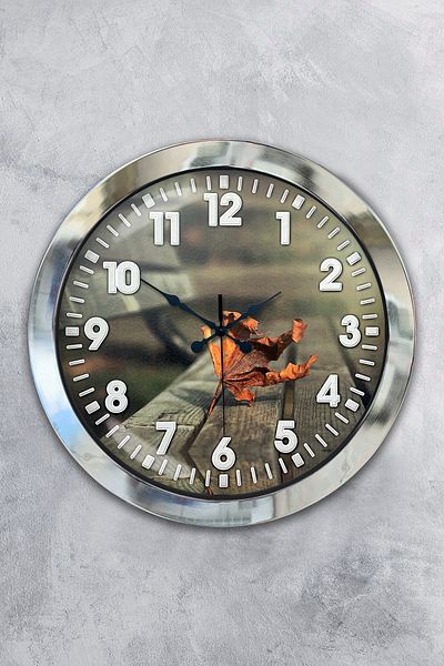 Kasva Concept Gift 36 cm Chrome Metal Leaf Wall Clock
