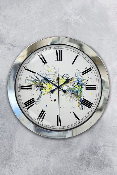 Kasva Concept Gift 36 cm Chrome Metal Bird Wall Clock