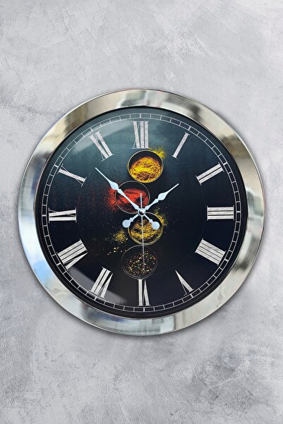 Platin Saat هدية ساعة حائط مطبخ معدنية من الكروم مقاس 36 سم