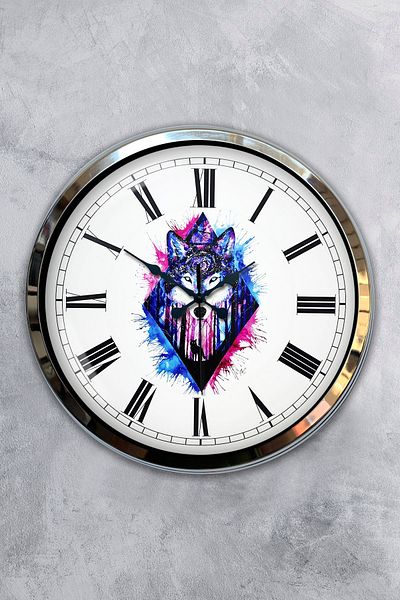 Kasva Concept Gift 40 cm Chrome Metal Wolf Wall Clock