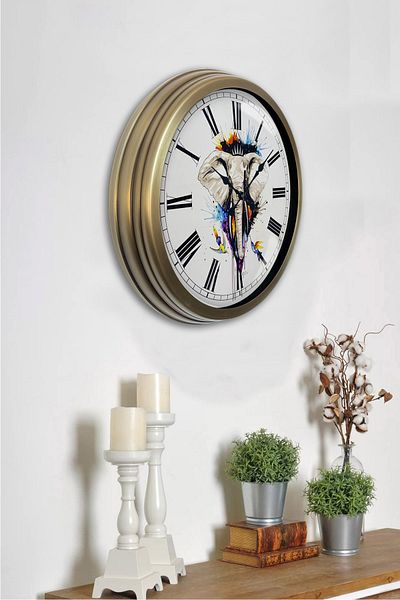 Kasva Concept Gift 40 cm Antique Metal Elephant Wall Clock