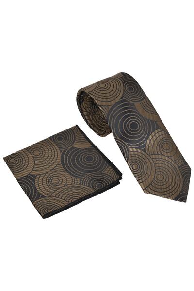 Brianze Мъжка вратовръзка с геометричен мотив в кафяво