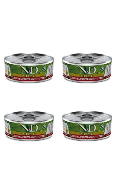 N&D Prime Tahılsız Kitten Tavuklu Narlı Yavru Kedi Konservesi 80 Gr 4 Lü