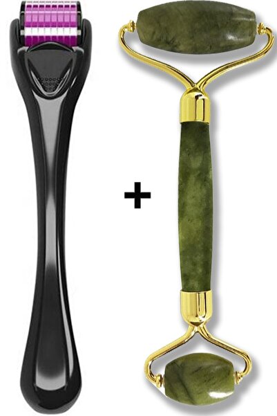 Chermik Dermaroller 0,5 Mm 540 Iğneli Cilt Yenileme Aleti + Jade Roller Yeşim Taşı Masaj Aleti 2'li